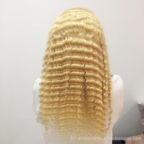 #613 Blonde Deep Wave Lace Frontal Wig Brazilian Virgin Remy Human Hair Lace Frontal Wigs Transparent Lace Wigs
